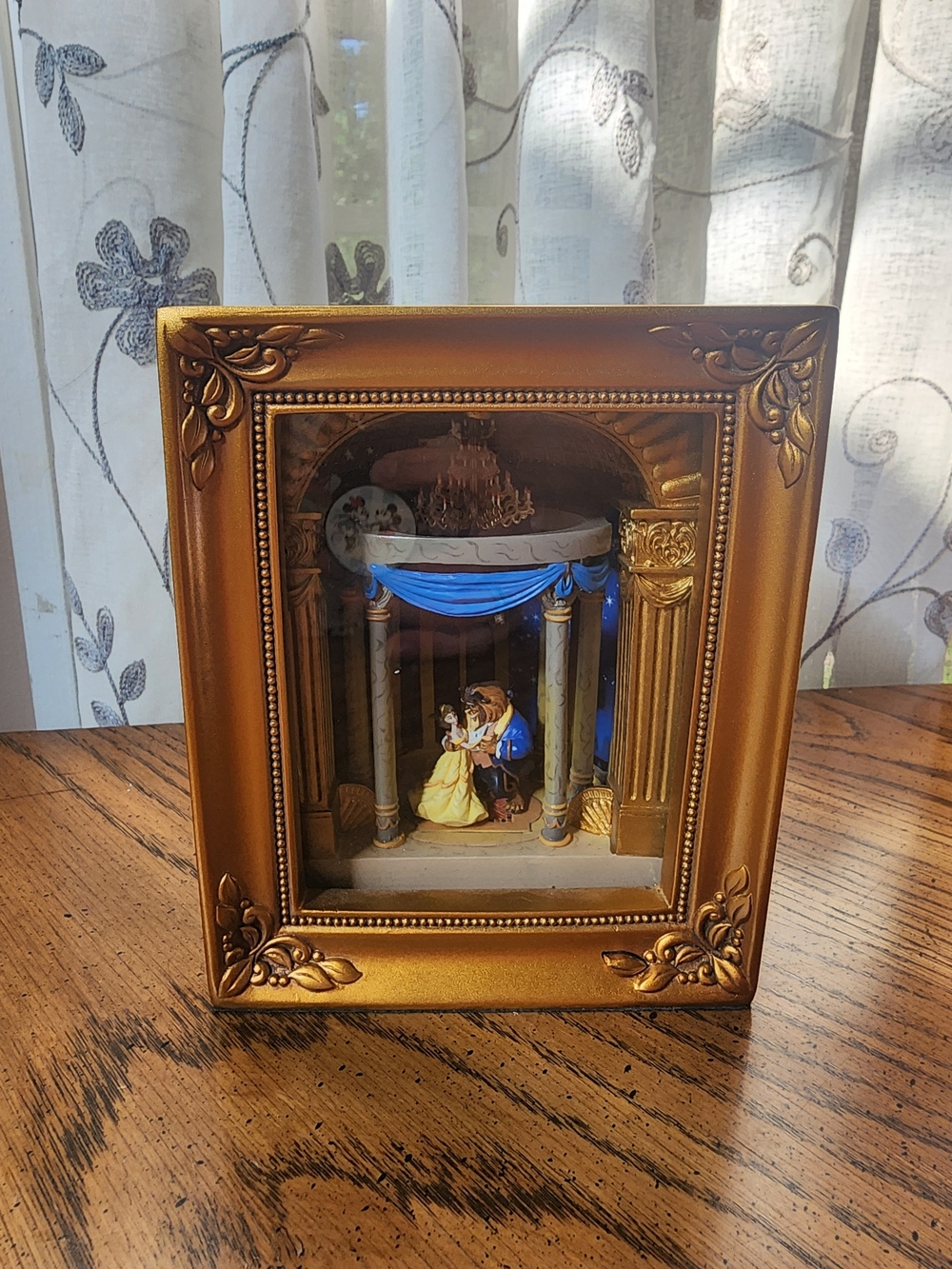 Disney Gold Framed Beauty and the Beast 3D Shadow Box with Blue Drapery